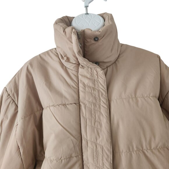 The Fifth Label Womens Beige Puffer Jacket High Collar & Snap Closures Medium - Picture 4 of 11